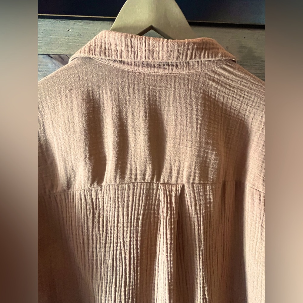Eileen Fisher Cotton Gauze Button-Down Shirt in Caramel - Picture 3 of 7